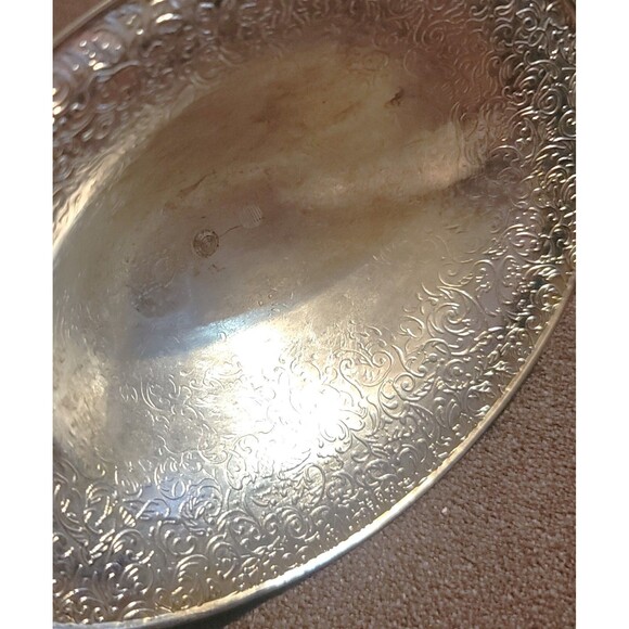 Vintage Silver Plate Trinket Jewelry Box w Lid Red Velvet Inside Engraved Design - Picture 13 of 16